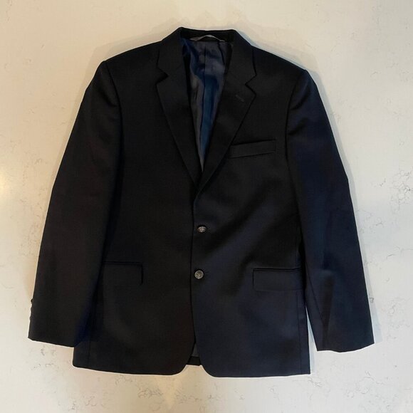 Nordstrom Notch Collar Wool Poly Blend 2 Button Lined Blazer Navy Sz 16R - Picture 2 of 16